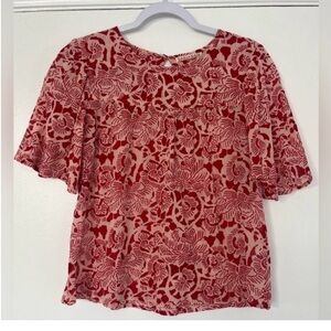 Banjanan (sold at Anthropologie) Red and Cream Floral Print Blouse sz Medium 6-8